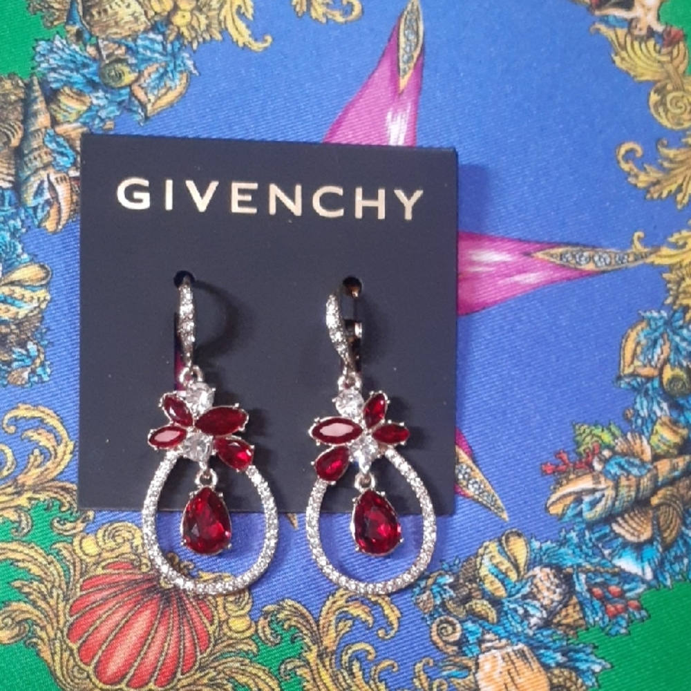 Givenchy Red and Silver Drop Earrings